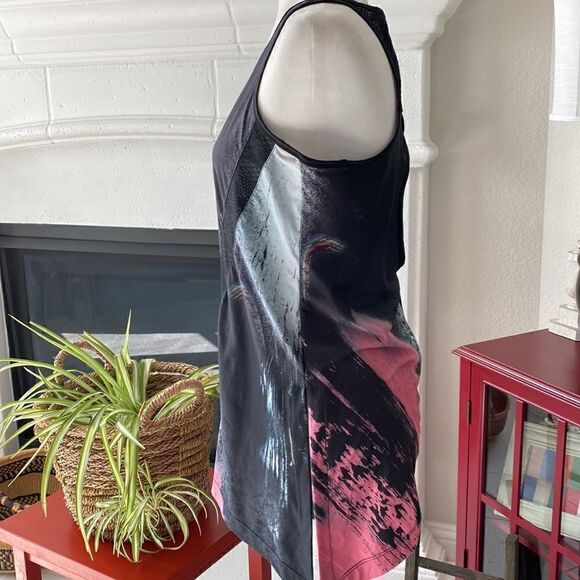 Nanette Lepore Tunic Key Hole Tank Top Black Pink Side Slit Workout Exercises M - Picture 7 of 10